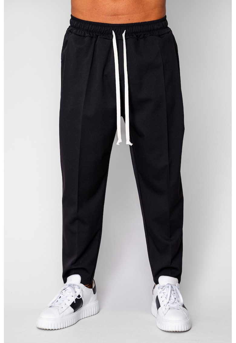 Pantaloni lungi cu snur usor conic Black 20524 - Negru