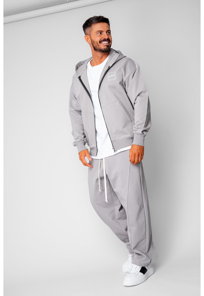 Set Oversized Hanorac cu fermoar si pantalon Baloon fit din 100% Bumbac - 400gr/mp Premium Edition Grey 20466 - Gri