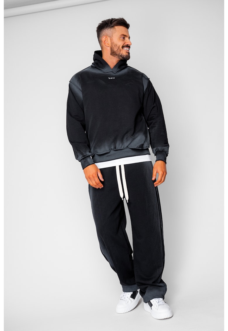 Set hanorac si pantalon cu cusaturi exterioare Black Prespalat 20546 - Negru