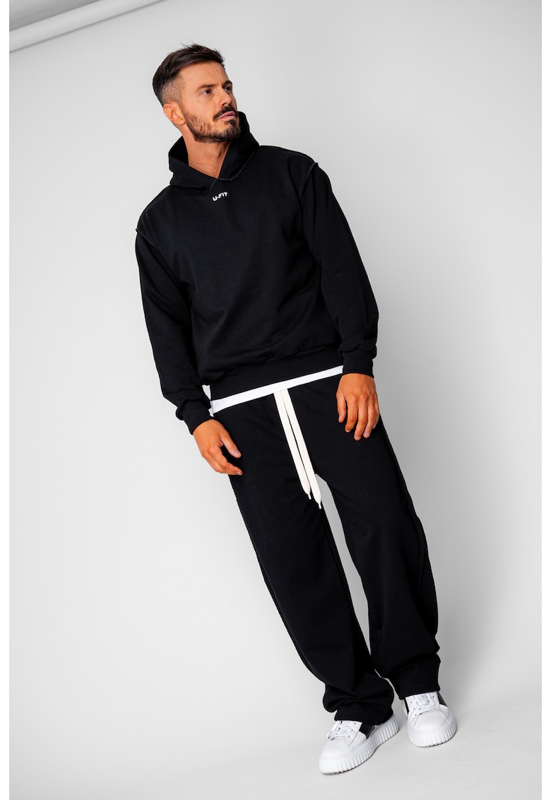 Set hanorac si pantalon cu cusaturi exterioare Black 20554 - Negru