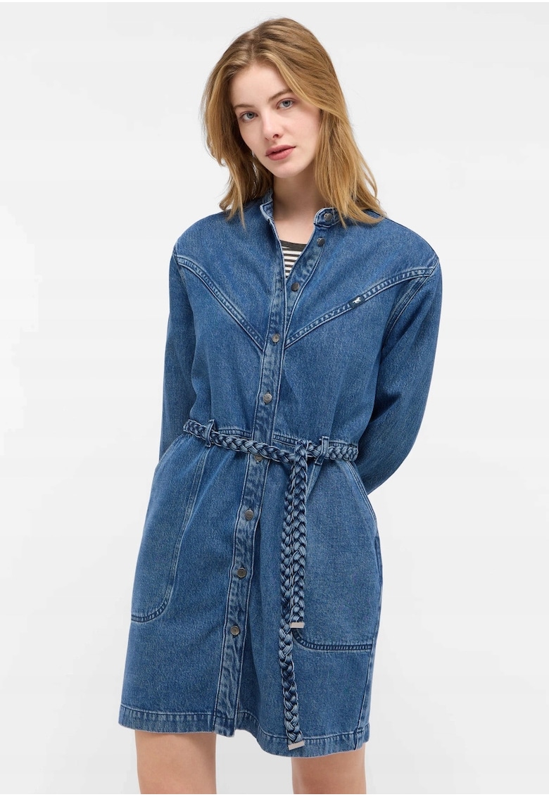 Rochie Dama - Style Paola Dress - Regular Fit - Cu Guler - Maneci Lungi - Denim Accent - Nasturi - Bumbac - UE - Albastru - Albastru