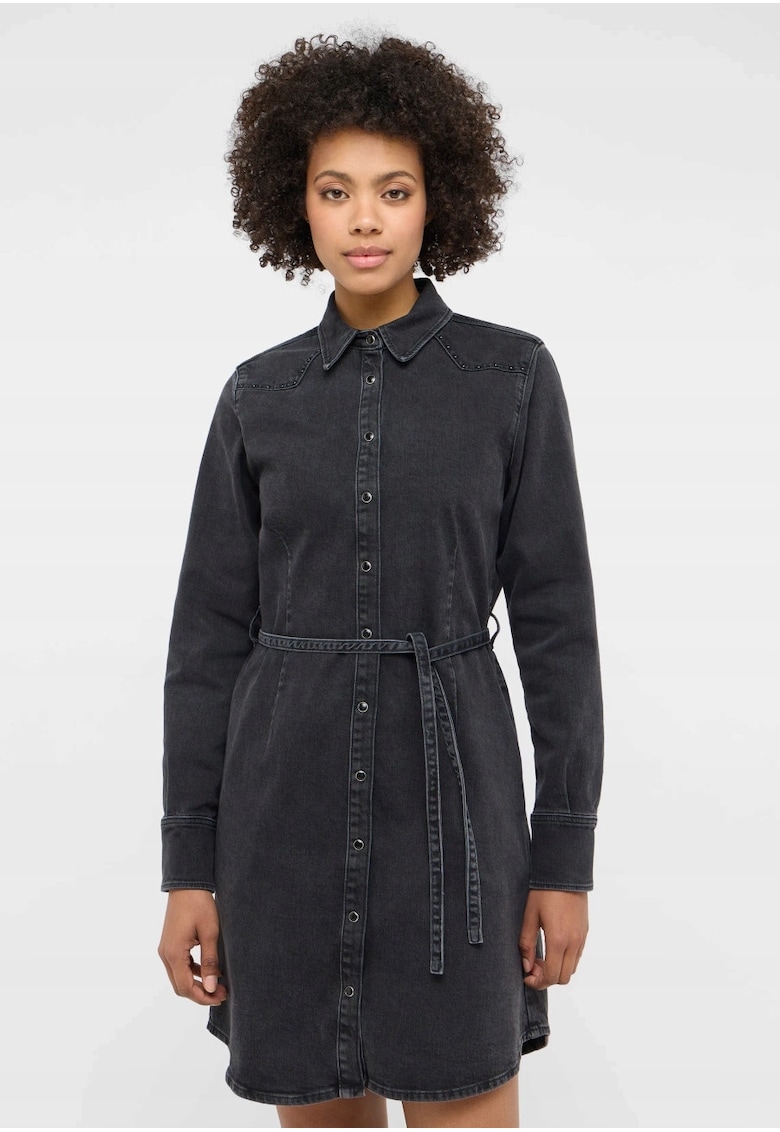 Rochie Dama - Ravenna - Regular Fit - Cu Guler - Maneci Lungi - Denim Accent - Nasturi - Bumbac - 38 UE - Negru