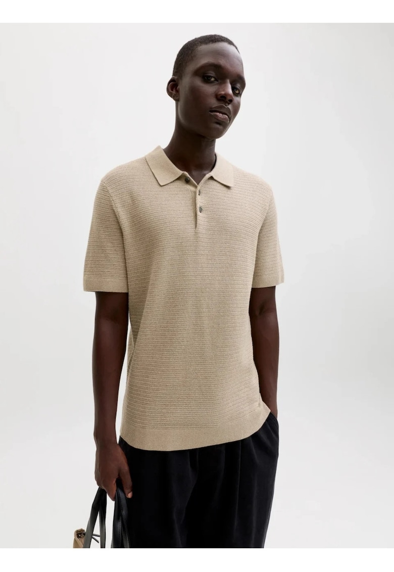 Tricou polo cu aspect tricotat - Bej