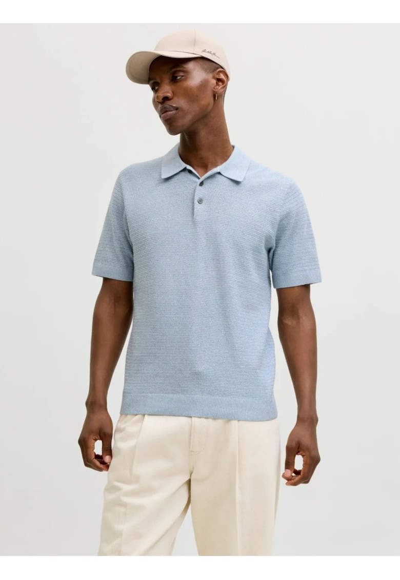 Tricou polo cu aspect tricotat - Albastru pastel