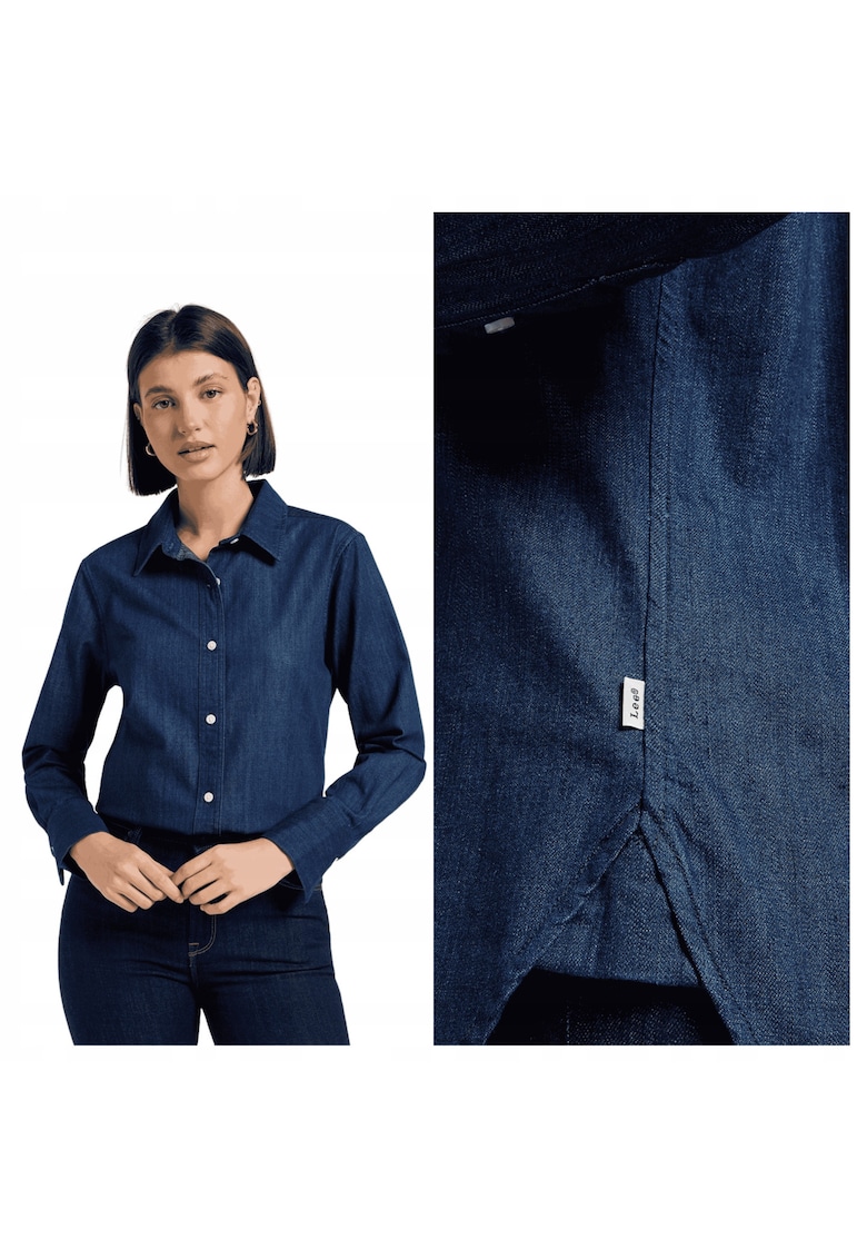 Camasa Dama - Classic Shirt - Regular Fit - Design Clasic - Maneci Lungi - Cu Guler - Cu Nasturi - Bumbac - Albastru - Albastru