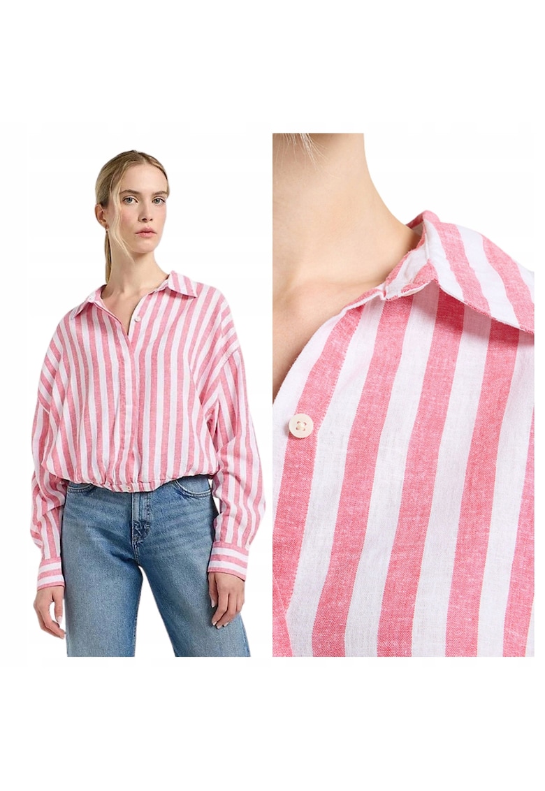 Camasa Dama - Elasticated Shirt - Regular Fit - Design Clasic - Maneci Lungi - Cu Guler - Cu Nasturi - Bumbac - Roz - Roz