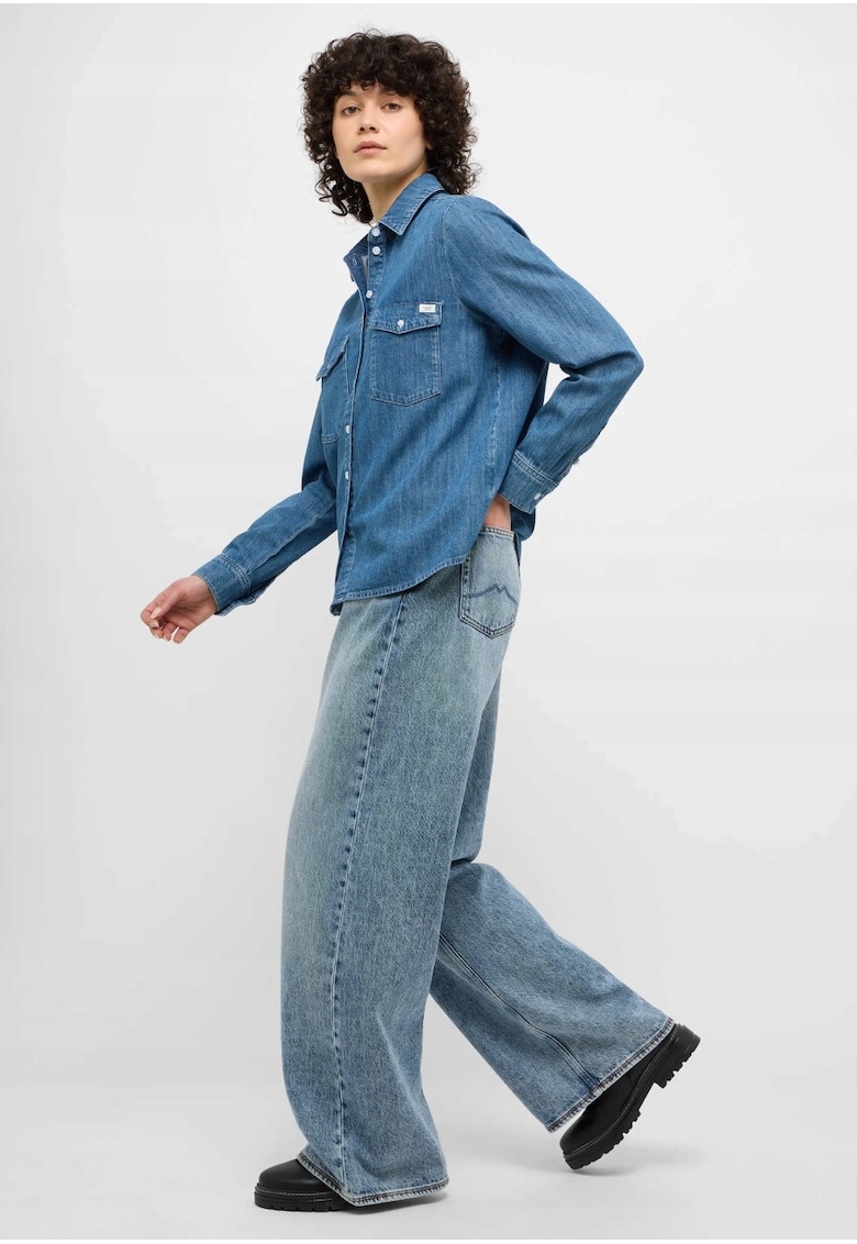 Camasa Dama - Style Sedana Basic Shirt - Regular Fit - Design Clasic - Maneci Lungi - Cu Guler - Cu Nasturi - Bumbac - Albastru - Albastru