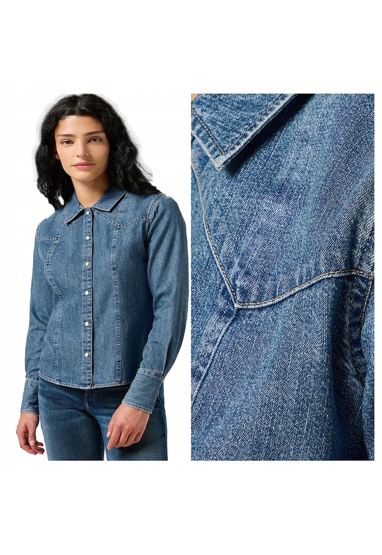 Camasa Dama - Exag Yoke Shirt - Regular Fit - Design Clasic - Maneci Lungi - Cu Guler - Cu Nasturi - Bumbac - XS INTL - Albastru
