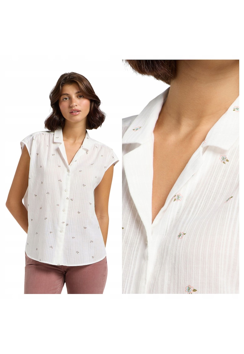 Camasa Dama - Cap Sleeve Shirt - Regular Fit - Design Clasic - Maneci Lungi - Cu Guler - Cu Nasturi - Bumbac - Alb - Alb