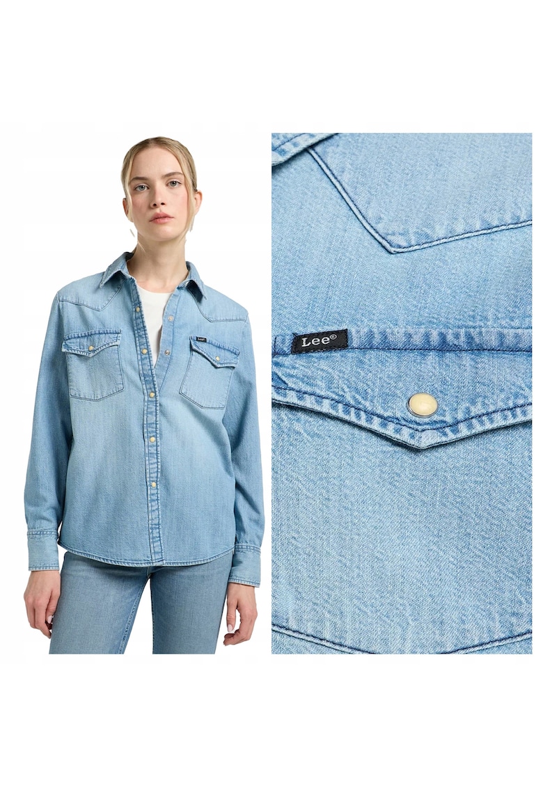 Camasa Dama - Western Shirt - Regular Fit - Design Clasic - Maneci Lungi - Cu Guler - Cu Nasturi - Bumbac - S INTL - Albastru