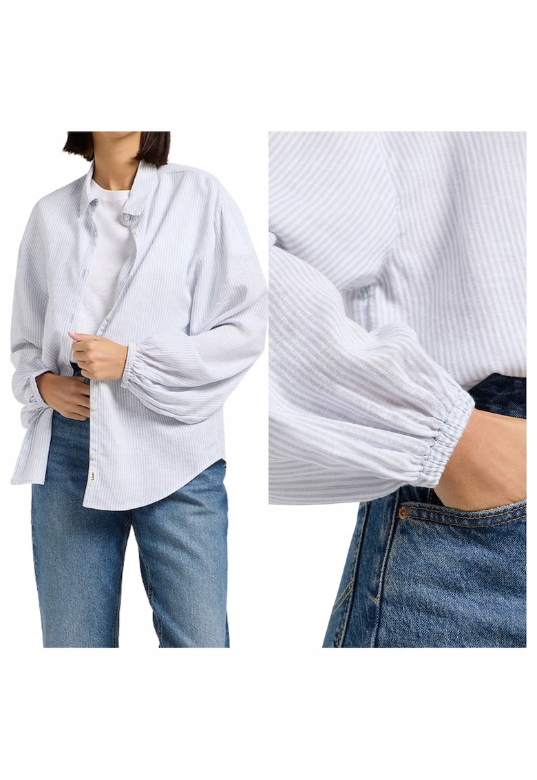 Camasa Dama - Blouse With Tie Front - Regular Fit - Design Clasic - Maneci Lungi - Cu Guler - Cu Nasturi - Bumbac - Gri - Gri