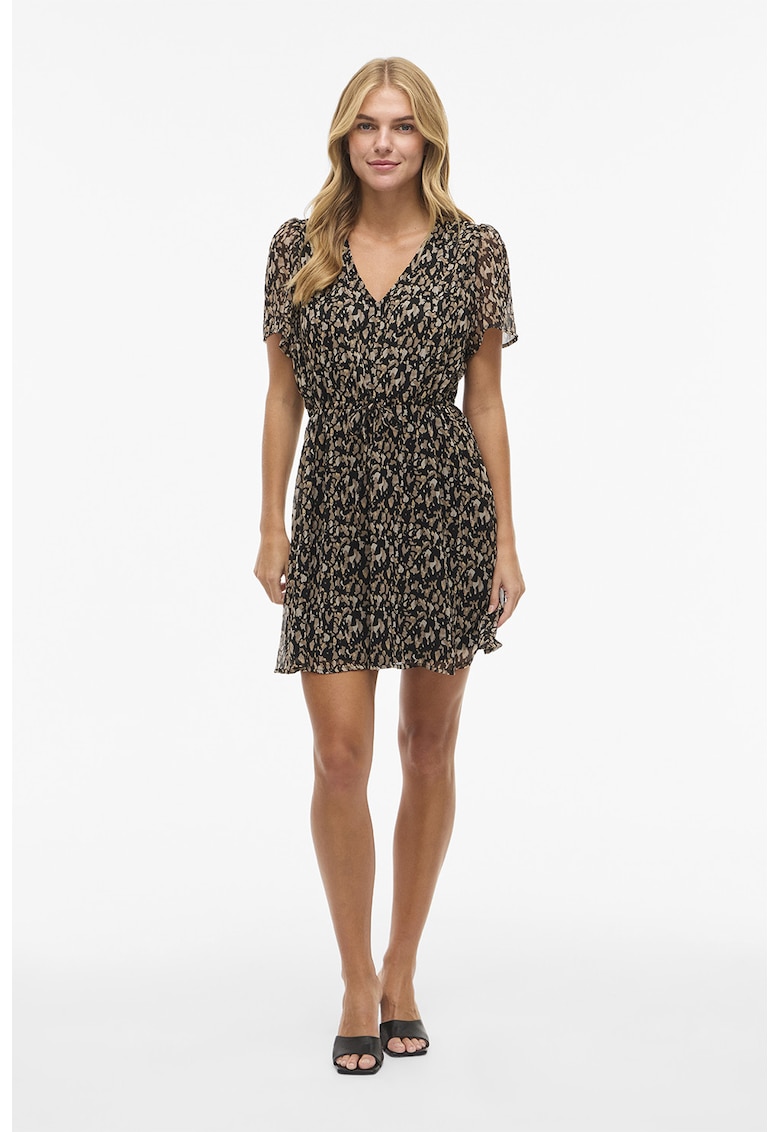 Rochie scurta cu decolteu in V - Negru/Bej