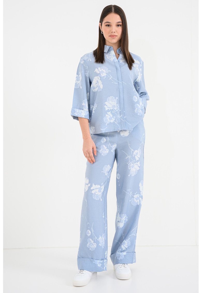 Camasa lejera cu maneci trei sferturi Nara - Alb/Albastru glaciar