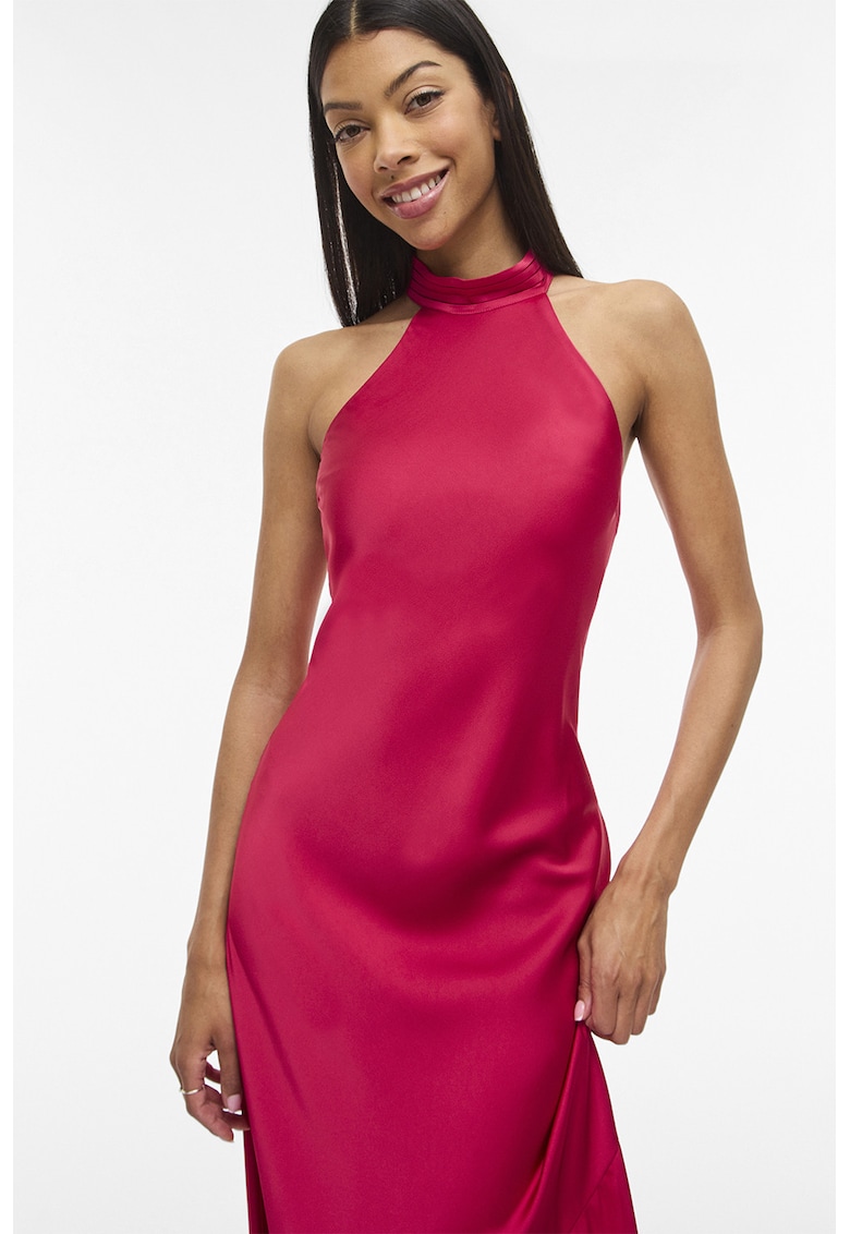 Rochie de satin fara maneci cu decupaj pe spate - Fucsia