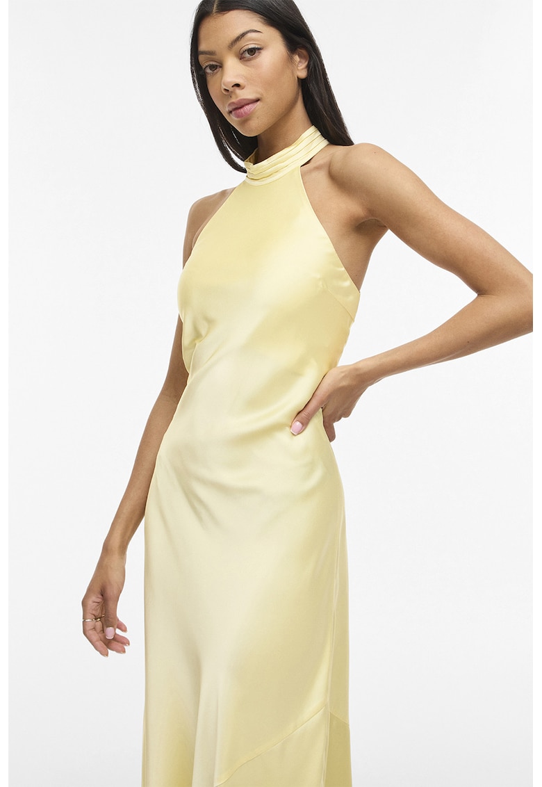 Rochie de satin fara maneci cu decupaj pe spate - Galben deschis