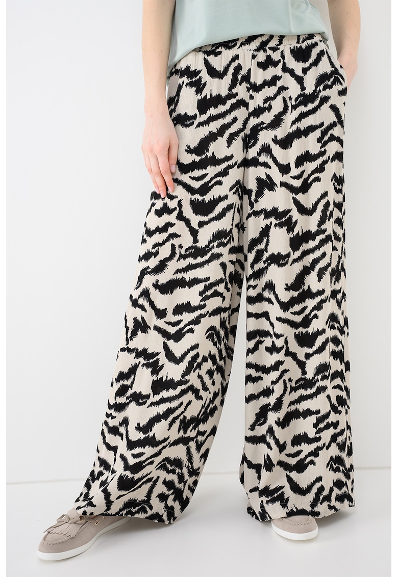 Pantaloni cu croiala ampla si talie inalta - Negru/Grej