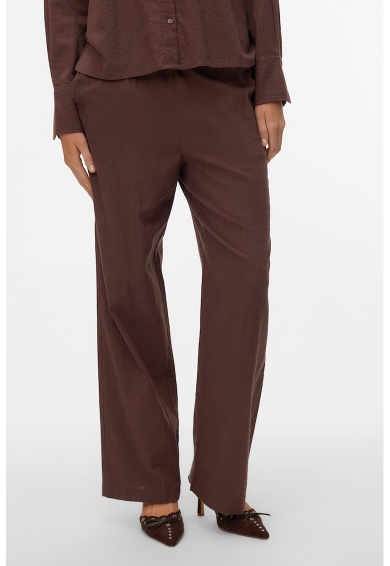 Pantaloni drepti din amestec de bumbac organic si in - Maro pamantiu