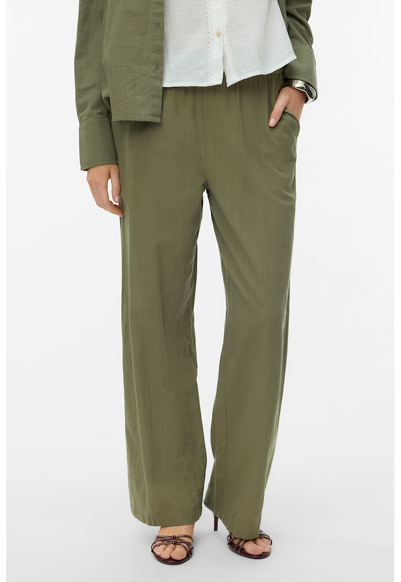 Pantaloni drepti din amestec de bumbac organic si in - Kaki