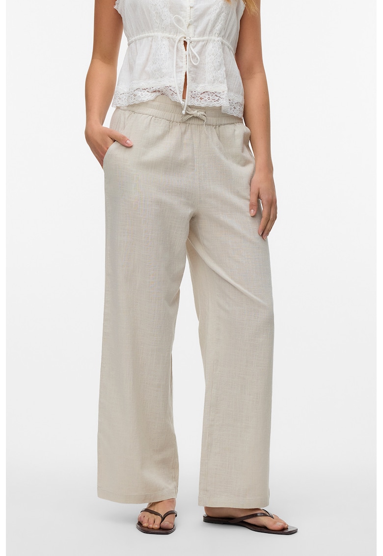 Pantaloni drepti din amestec de bumbac organic si in - Gri deschis