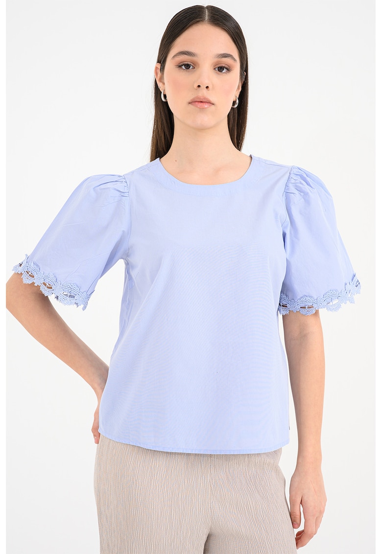 Bluza din bumbac organic cu maneci bufante - Albastru lavanda