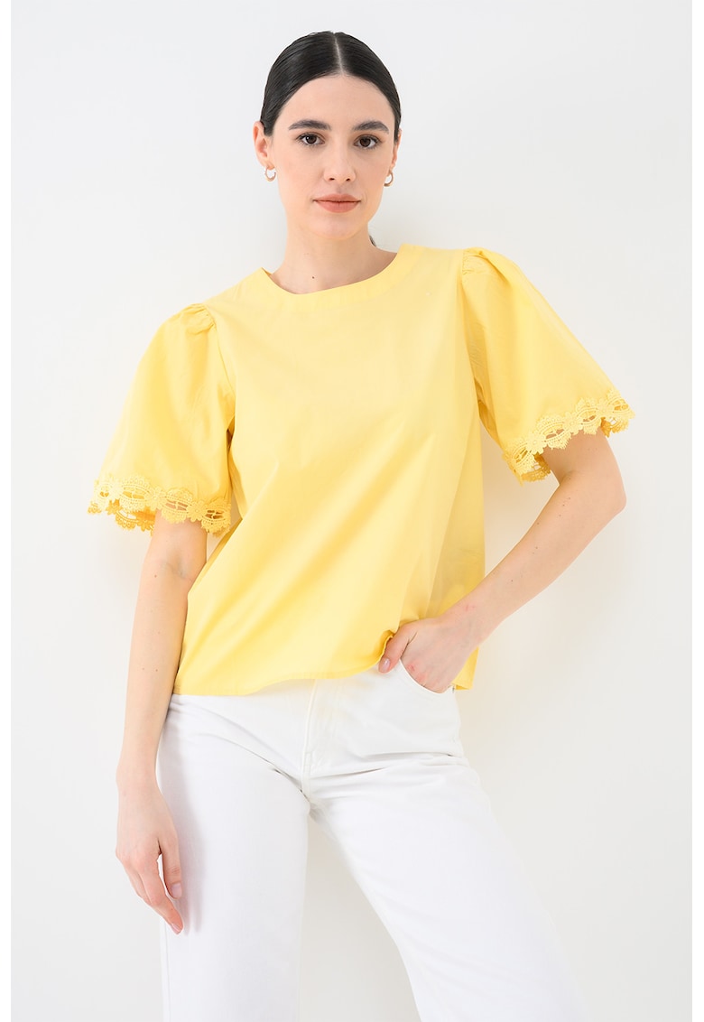 Bluza din bumbac organic cu maneci bufante - Galben