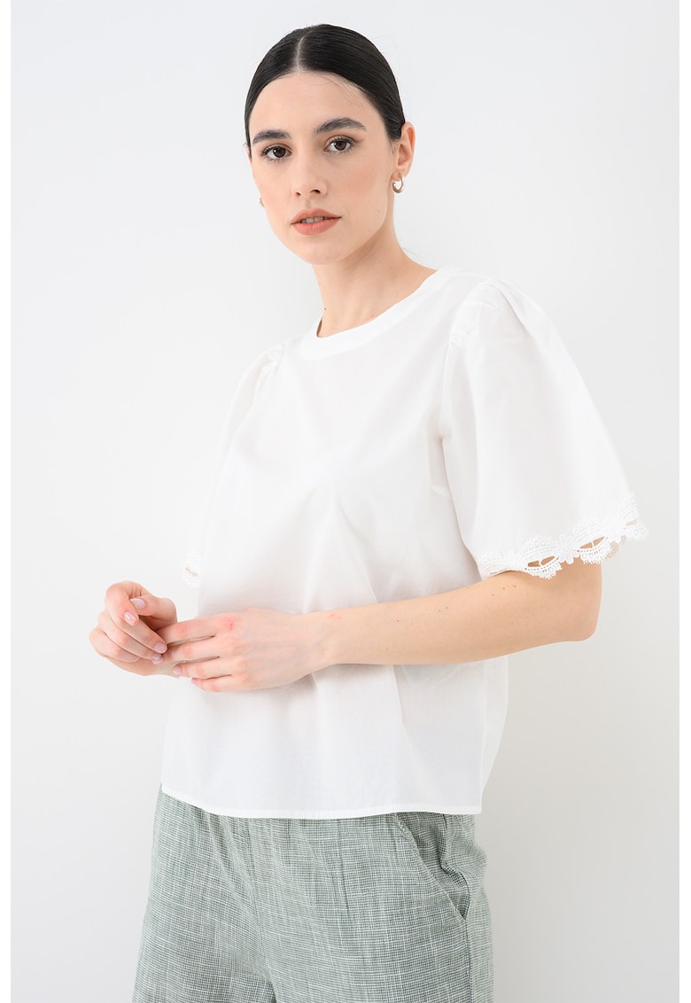 Bluza din bumbac organic cu maneci bufante - Alb
