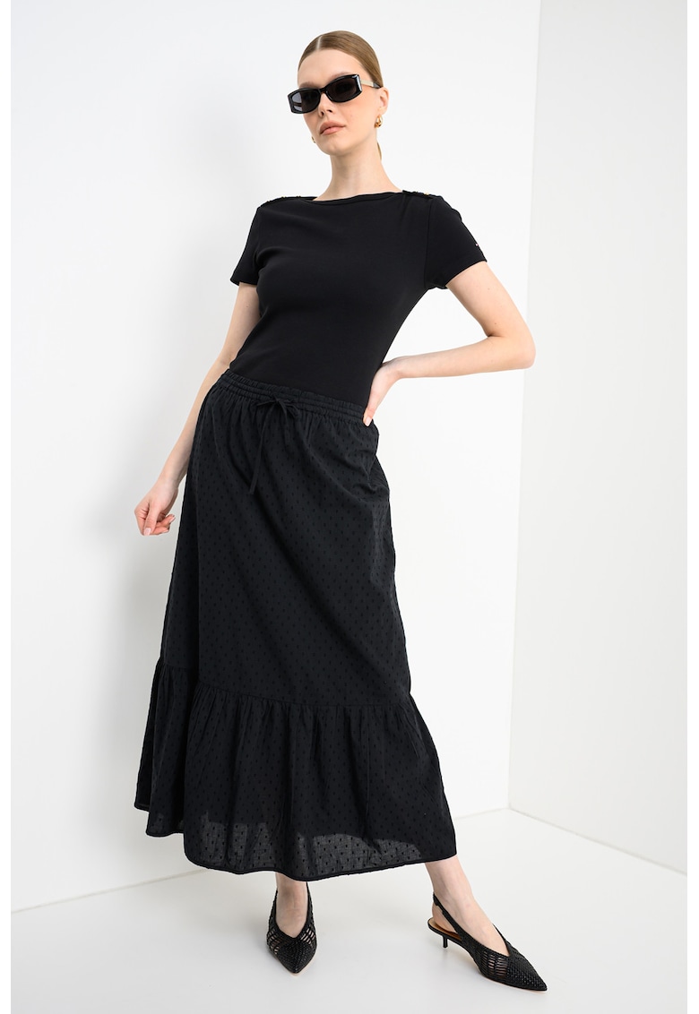 Fusta midi de bumbac organic - Negru