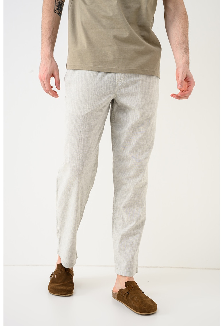 Pantaloni din amestec de in si bumbac Karl - Grej