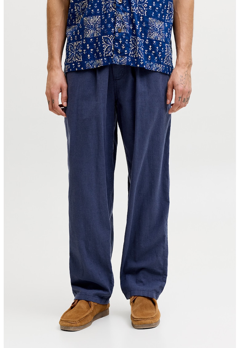 Pantaloni din amestec de in si bumbac Karl - Albastru inchis