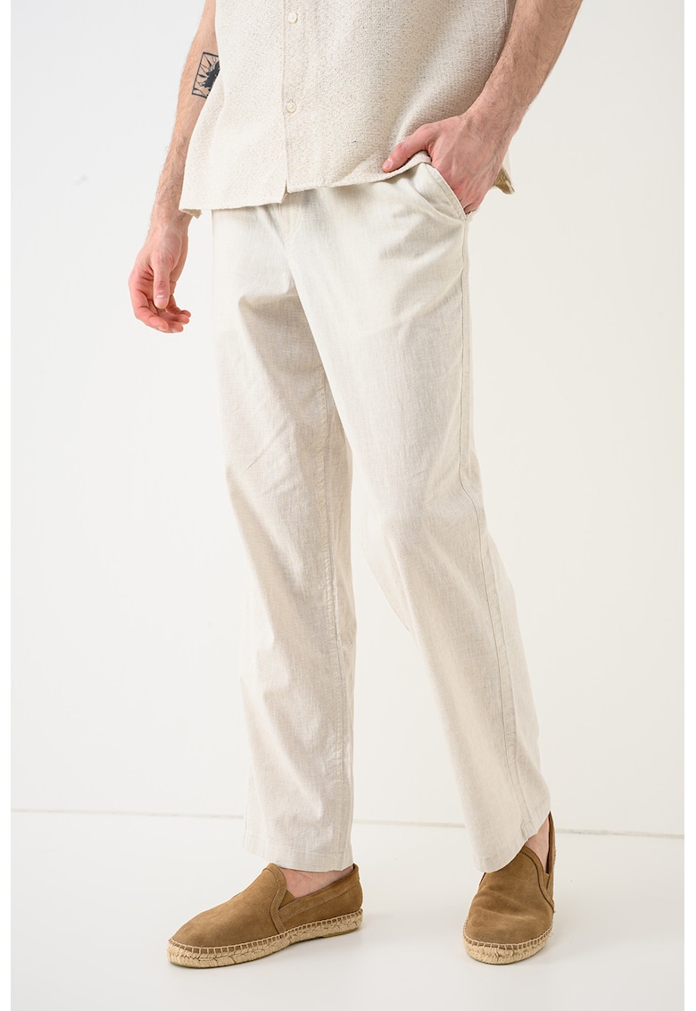 Pantaloni din amestec de in si bumbac Karl - Bej deschis