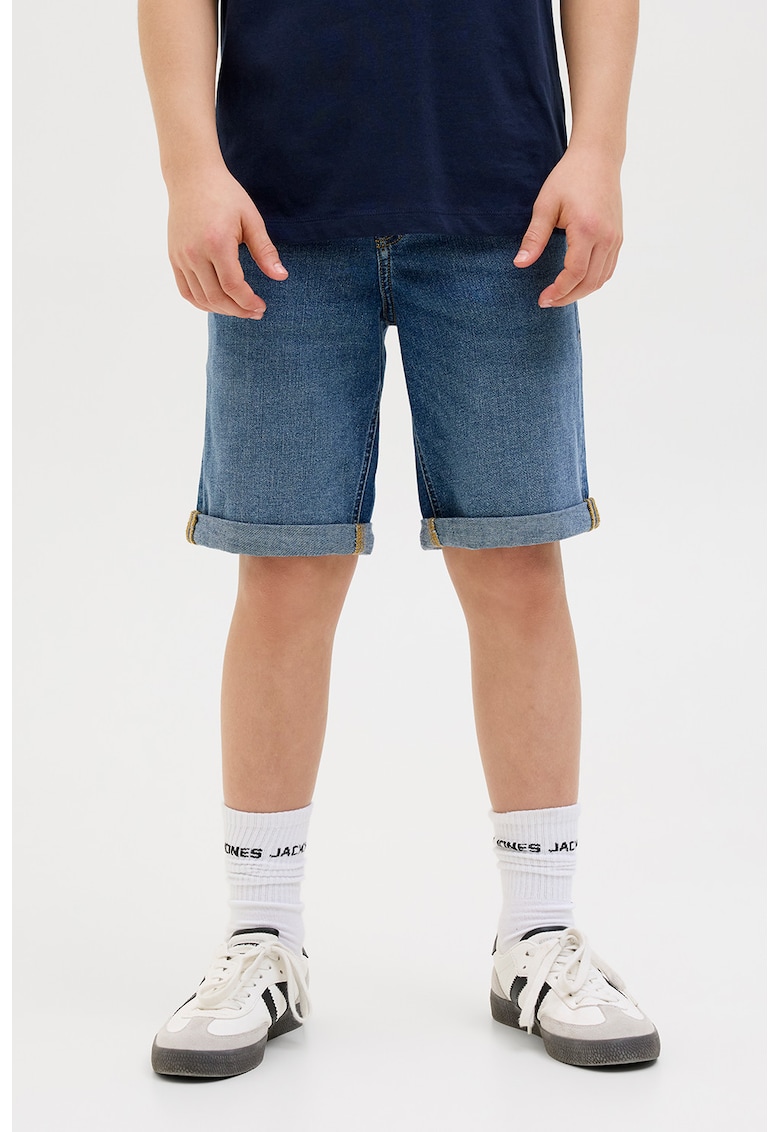 Bermude din denim cu terminatie pliata - Albastru