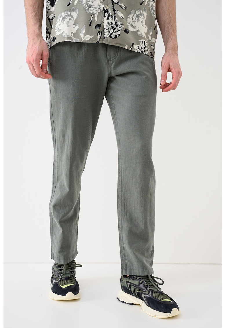 Pantaloni relaxed fit din in si bumbac Kane - Verde sparanghel