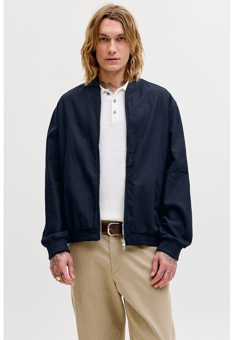 Jacheta bomber din amestec de in - Bleumarin