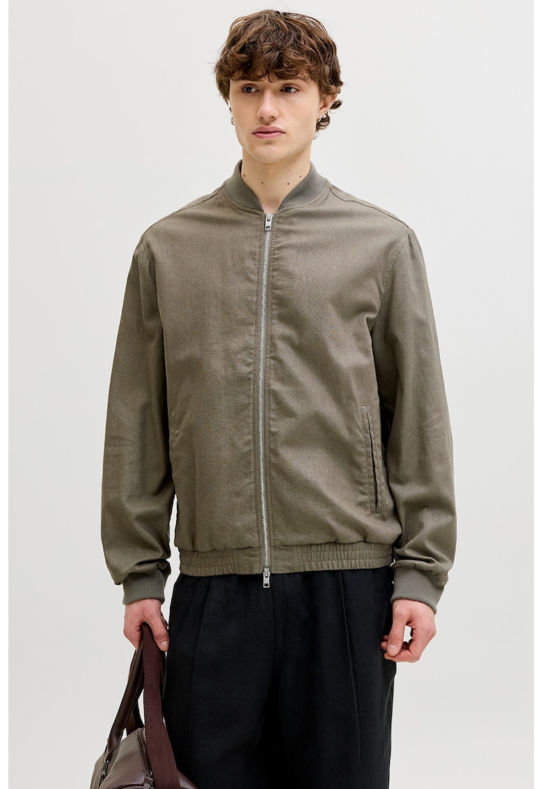Jacheta bomber din amestec de in - Kaki