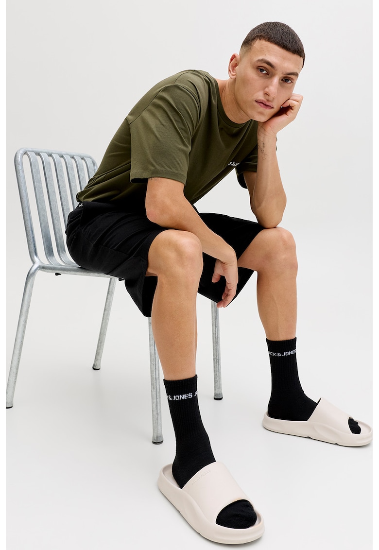 Pijama de bumbac cu pantaloni scurti - Negru/Verde masliniu