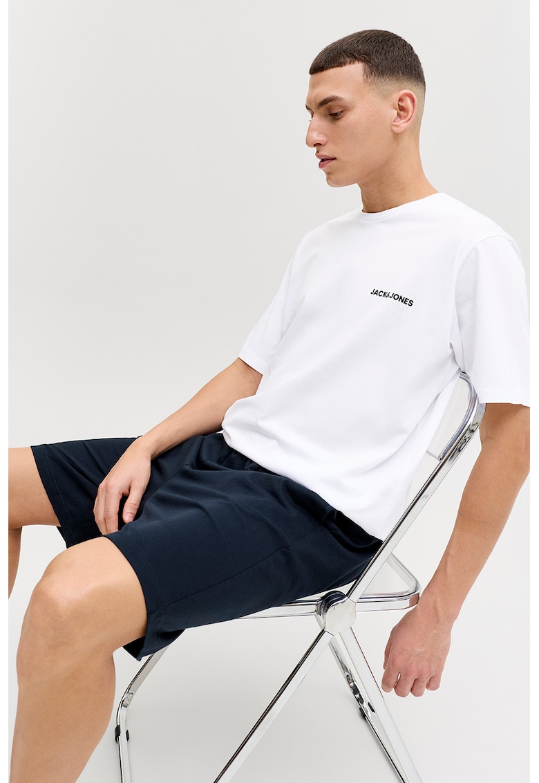 Pijama de bumbac cu pantaloni scurti - Alb/Albastru ultramarin