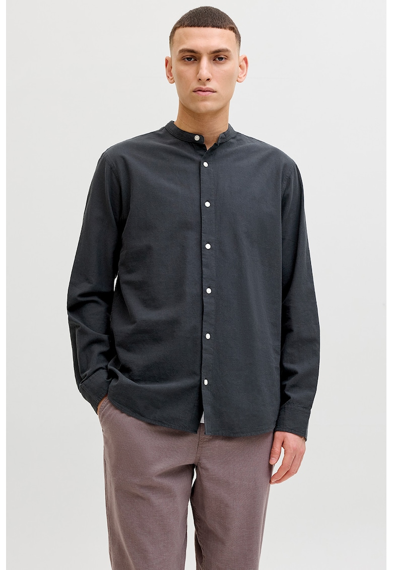 Camasa din amestec de in si bumbac cu guler tunica Breeze - Negru stins