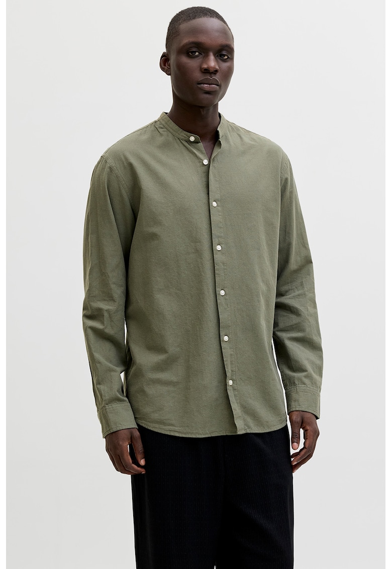 Camasa din amestec de in si bumbac cu guler tunica Breeze - Kaki