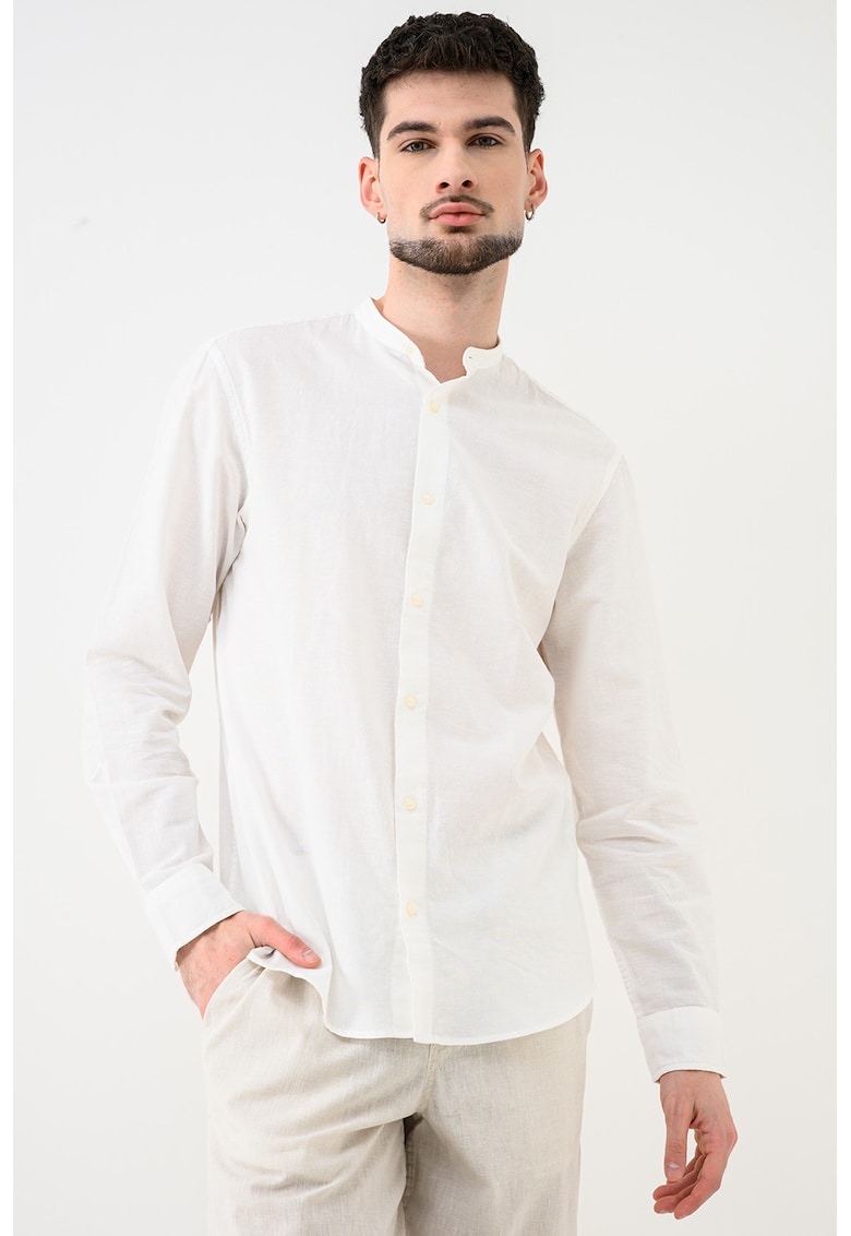 Camasa din amestec de in si bumbac cu guler tunica Breeze - Alb murdar