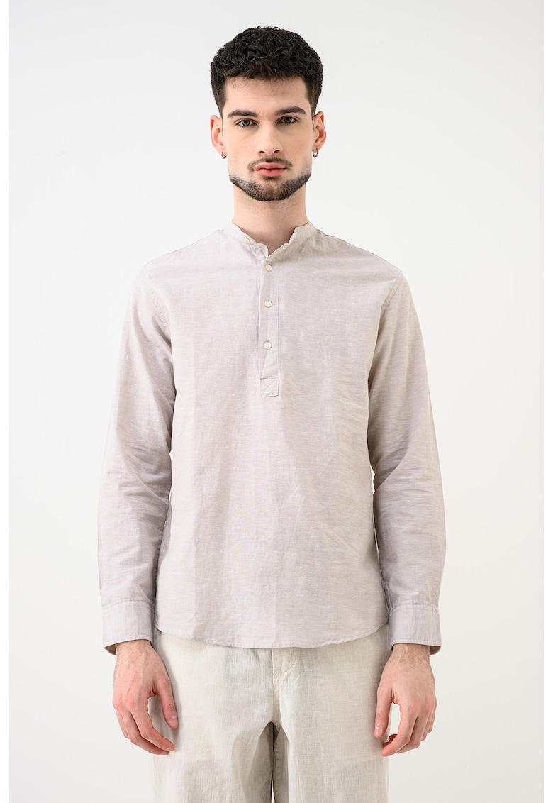 Bluza din amestec de in cu guler tunica Breeze - Bej inchis