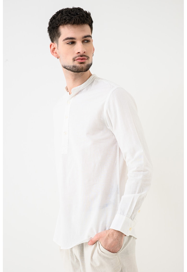 Bluza din amestec de in cu guler tunica Breeze - Alb murdar