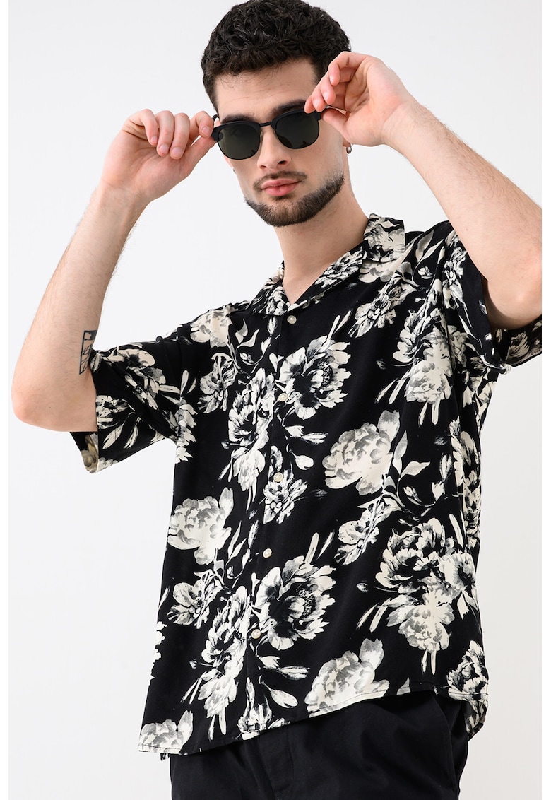Camasa cu model floral Jeff - Alb/Negru