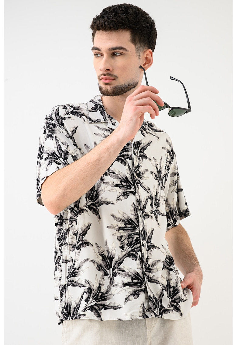 Camasa cu model floral Jeff - Alb fildes/Negru