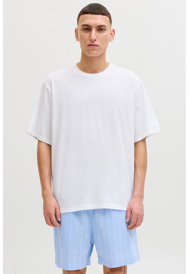 Pijama scurta lejera cu buzunare laterale - Alb/Albastru glaciar