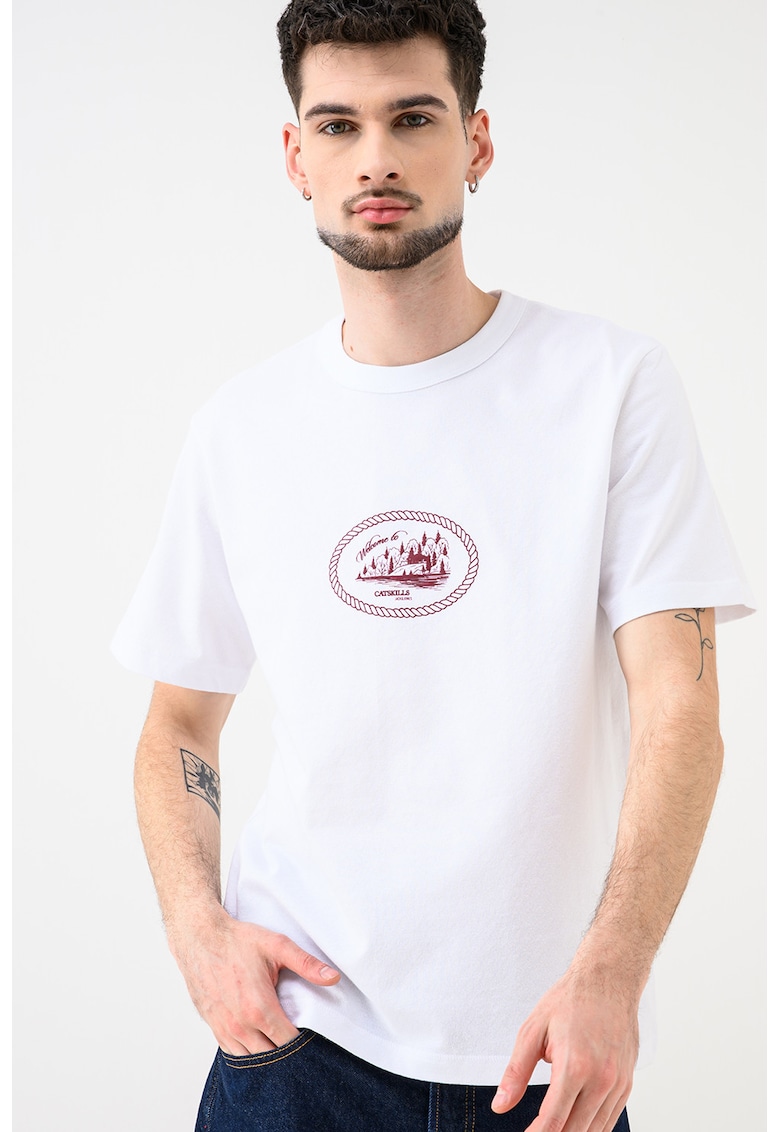 Tricou cu decolteu la baza gatului si imprimeu Nan - Alb/Visiniu