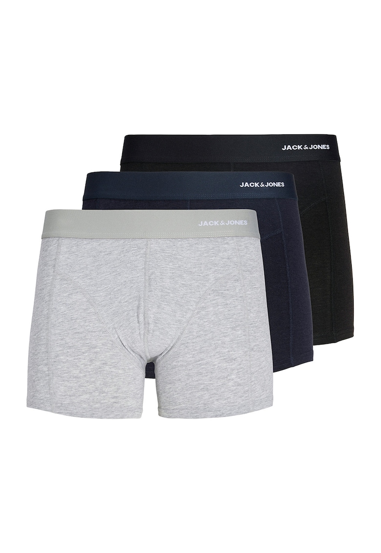 Set de boxeri cu banda in talie - 3 perechi - Negru/Gri melange/Bleumarin