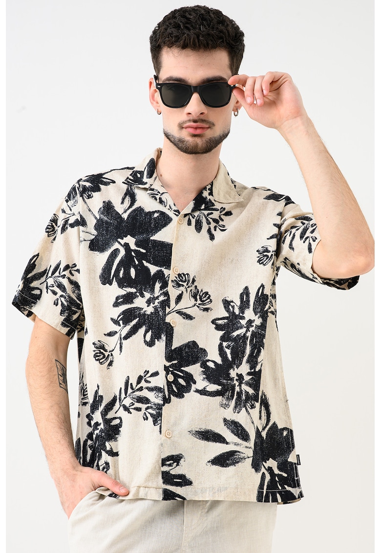 Camasa relaxed fit din amestec de bumbac organic Blavenice - Albastru ultramarin/Bej