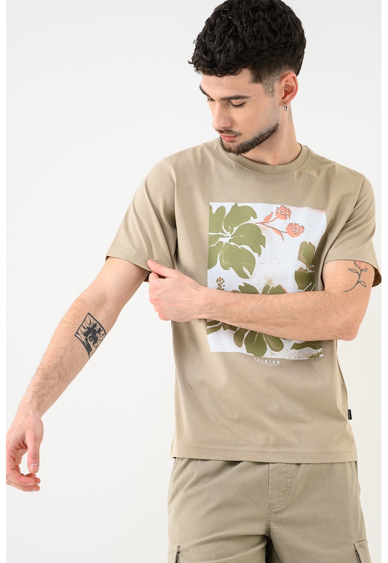 Tricou de bumbac organic cu imprimeu floral Lucas - Bej nisip/Albastru deschis