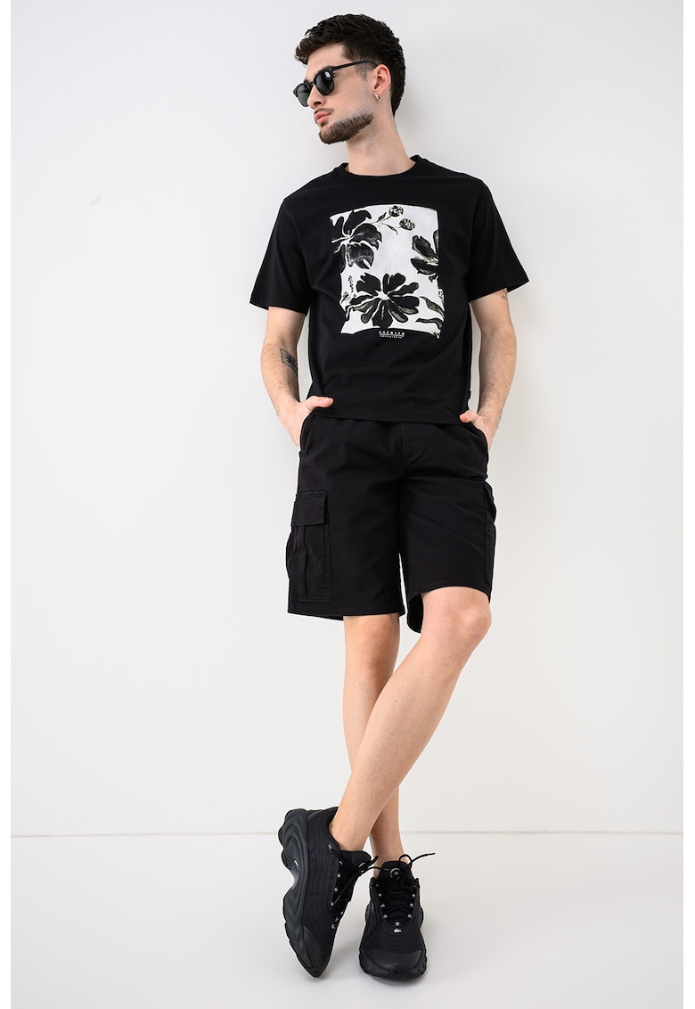 Tricou de bumbac organic cu imprimeu floral Lucas - Negru/Gri deschis