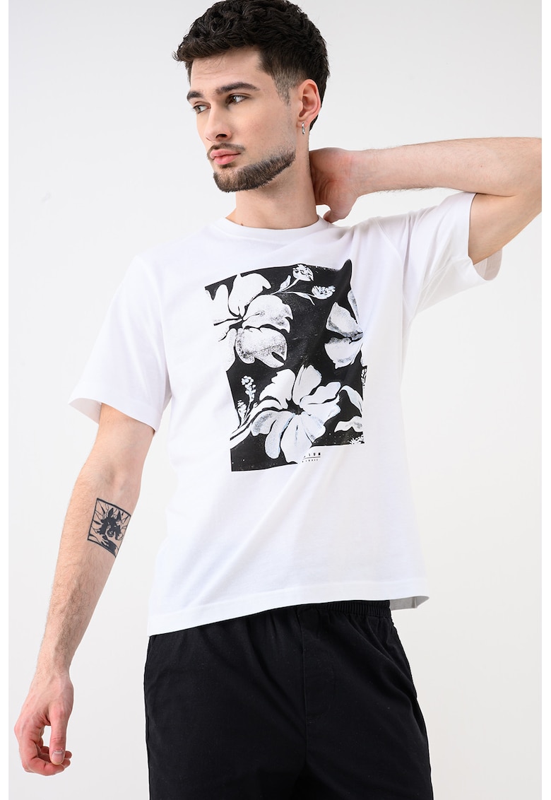 Tricou de bumbac organic cu imprimeu floral Lucas - Alb/Negru